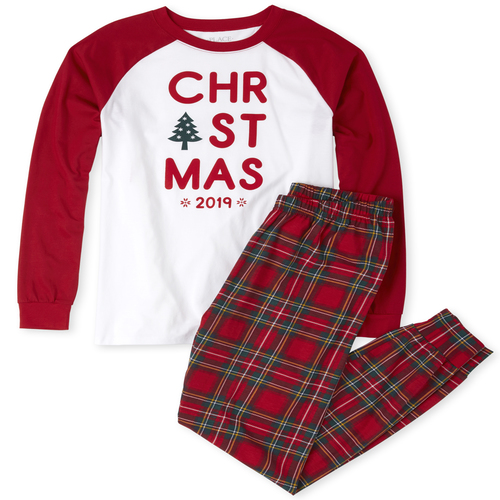 

Unisex Adult Matching Family Christmas Plaid Cotton Pajamas - Red - The Children' Place