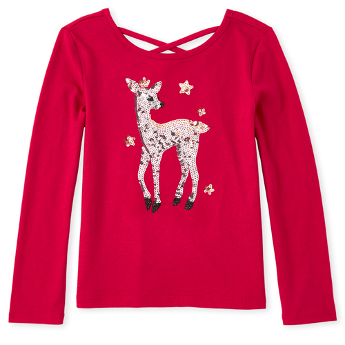 

Girls Sequin Reindeer Cross Back Top - Red - The Children's Place