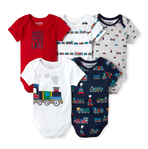 

Newborn Baby Boys Train Bodysuit 5-Pack - Blue - The Children's Place