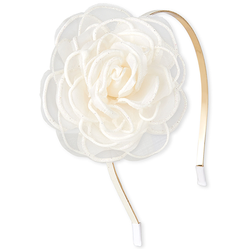 

Girls Glitter Flower Metal Headband - White - The Children's Place