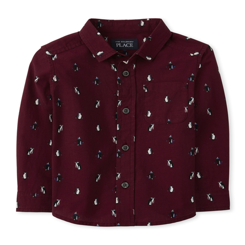 

s Baby And Toddler Boys Penguin Poplin Matching Button Down Shirt - Red - The Children's Place