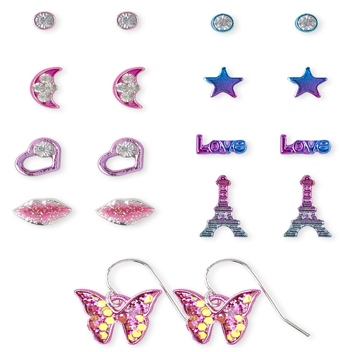 

Girls Rhinestud Paris Earrings 9-Pack - Multi - The Children's Place