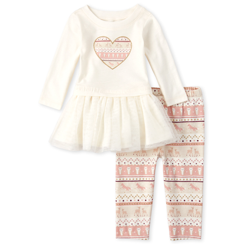

Newborn Baby Glitter Animal Fair Isle 2-Piece Playwear Set - White - The Children's Place