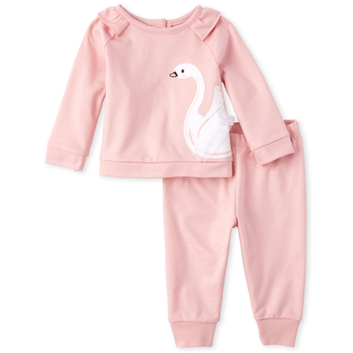 

Newborn Baby Swan French Terry 2-Piece Playwear Set - Pink - The Children's Place