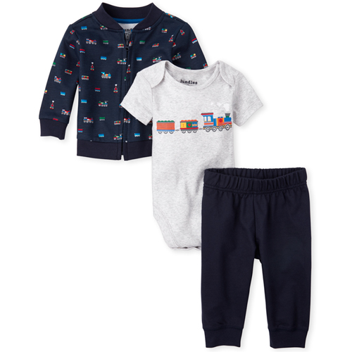 

Newborn Baby Boys Train 3-Piece Playwear Set - Blue - The Children's Place