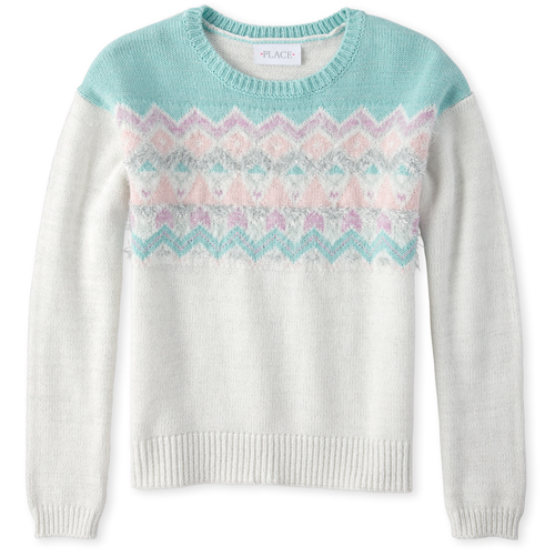 

Girls Fair Isle Eyelash Matching Sweater - Green - The Children's Place
