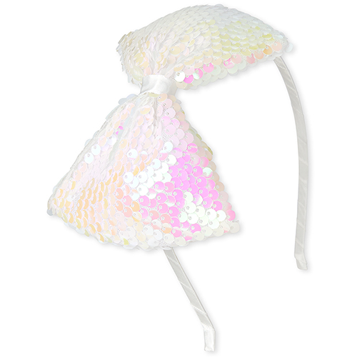 

Girls Paillette Bow Headband - White - The Children's Place
