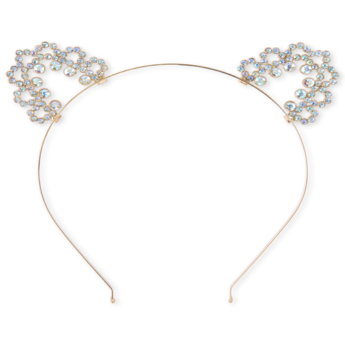 

Girls Jeweled Cat Ears Metal Headband - Metallic - The Children's Place