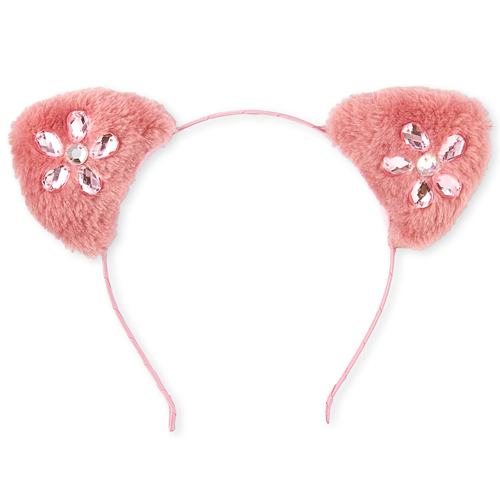 

Girls Faux Fur Jeweled Cat Ears Headband - Pink - The Children's Place
