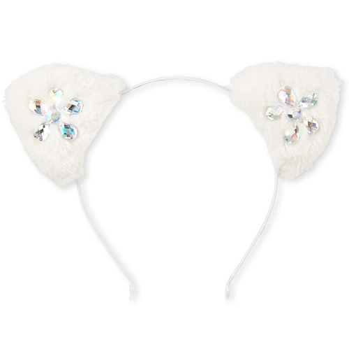 

Girls Faux Fur Jeweled Cat Ears Headband - White - The Children's Place