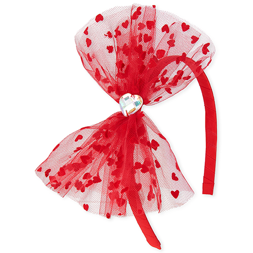 

Girls Jeweled Heart Bow Headband - Red - The Children's Place