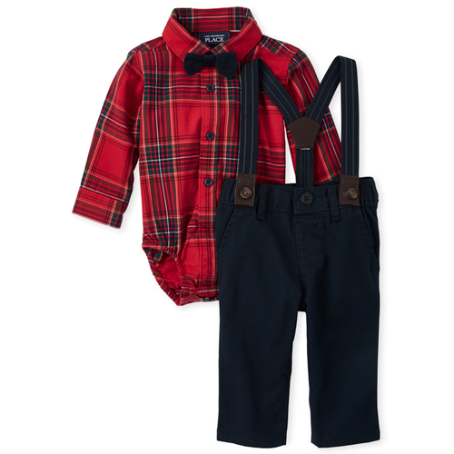 

Newborn Baby Boys Plaid Matching Outfit Set - Red - The Children's Place