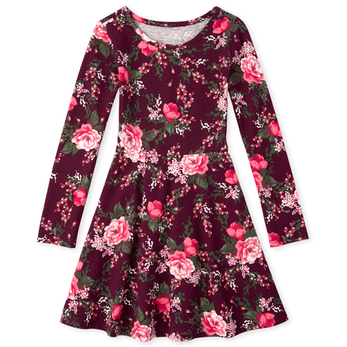 

Girls Floral Skater Dress - Purple - The Children's Place