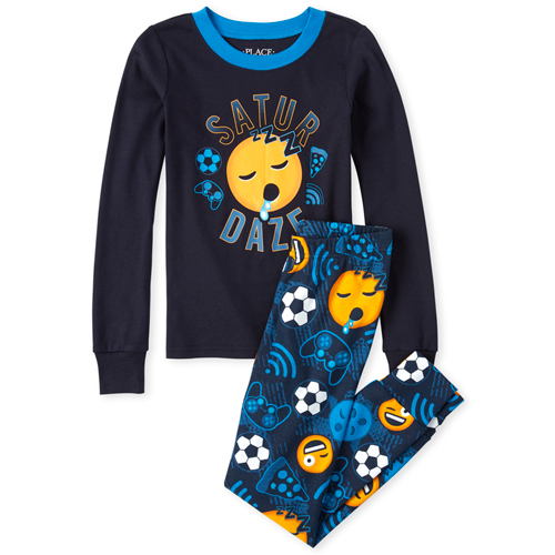 

s Boys Saturdaze Emoji Snug Fit Cotton Pajamas - Blue - The Children's Place