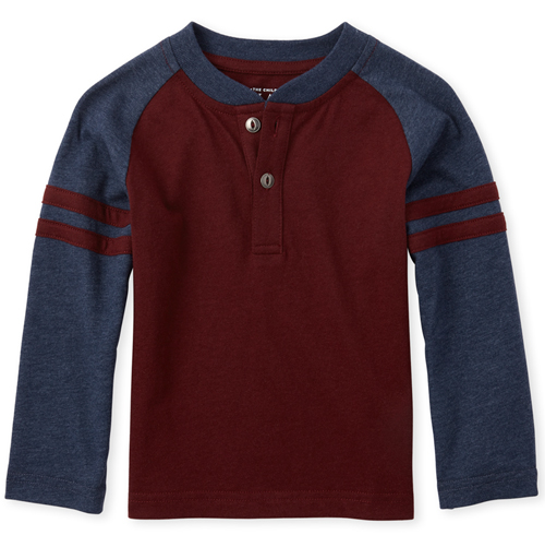 

s Baby And Toddler Boys Striped Arm Henley Top - Red - The Children's Place