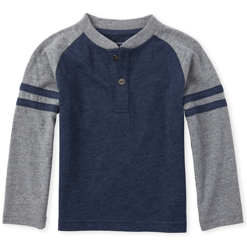 

s Baby And Toddler Boys Striped Arm Henley Top - Blue - The Children's Place