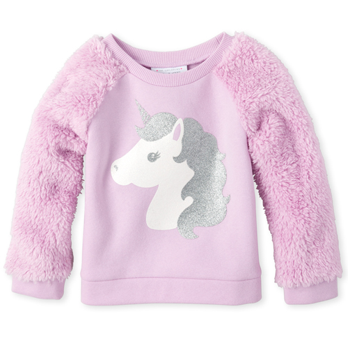 

s Baby And Toddler Glitter Animal Sherpa French Terry Sweatshirt - Purple - The Children's Place