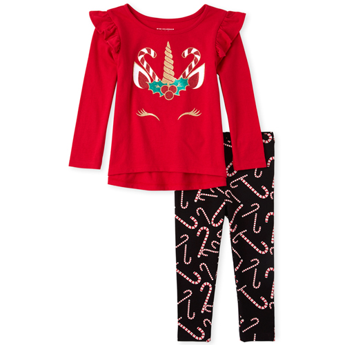 

s Baby And Toddler Glitter Holiday Unicorn Leggings Set - Red - The Children's Place