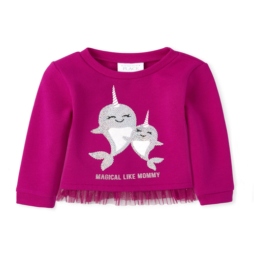 

s Baby And Toddler Embellished French Terry Peplum Sweatshirt - Pink - The Children's Place