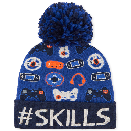 

Boys Boys Video Game Pom Pom Beanie - Blue Hat - The Children's Place