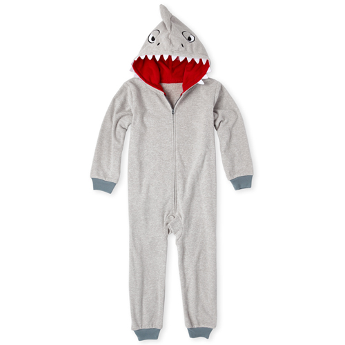 

s Boys Shark Fleece One Piece Pajamas - Gray - The Children's Place
