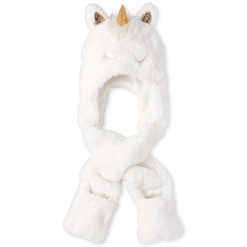 

Girls Glitter Unicorn Faux Fur Hat Scarf - White - The Children's Place