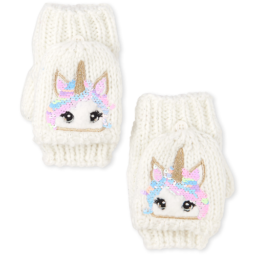 

Girls Flip Sequin Unicorn Mittens - White - The Children's Place