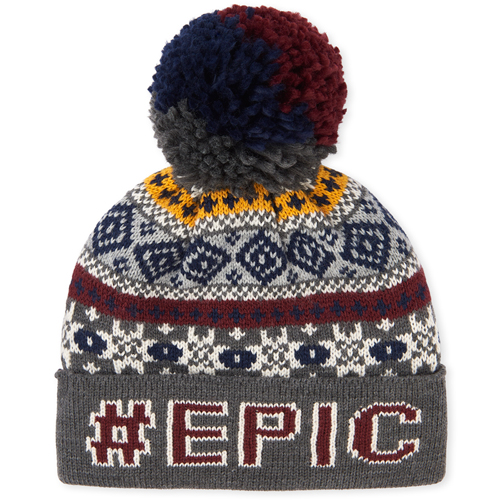 

Boys Boys Epic Fair Isle Pom Pom Beanie - Gray Hat - The Children's Place