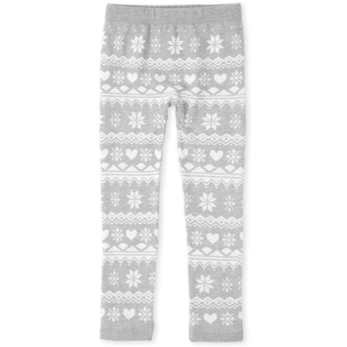 

Girls Glitter Fair Isle Fleece Lined Leggings - Gray - The Children's Place