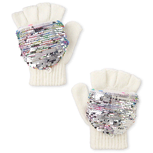 

Girls Rainbow Flip Sequin Gloves - White - The Children's Place