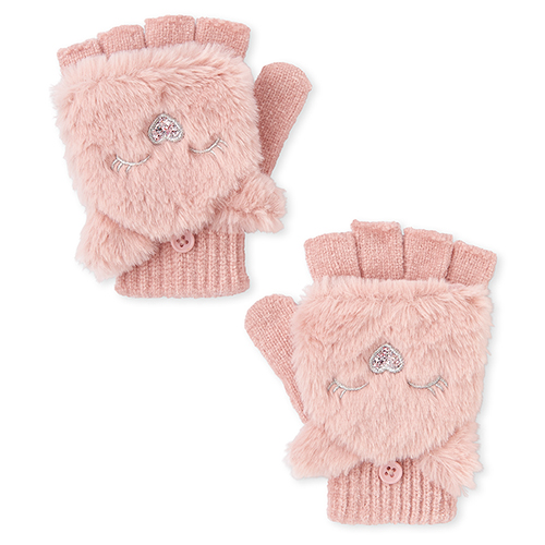 

Girls Glitter Faux Fur Cat Gloves - Pink - The Children's Place