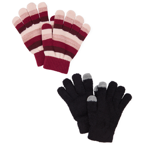 

Girls Glitter Striped Texting Gloves 2-Pack - Pink - The Children's Place