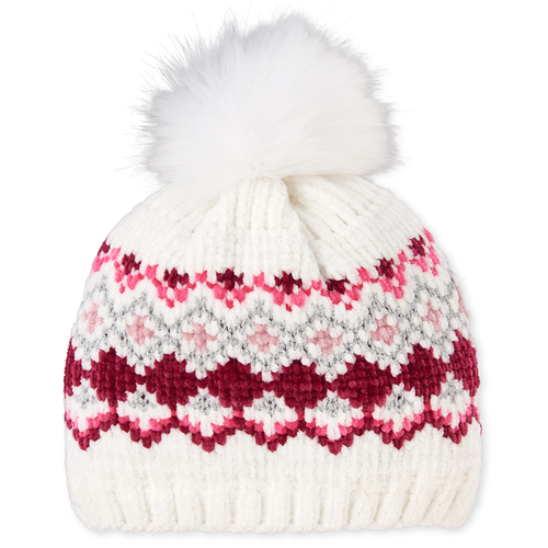 

Girls Fair Isle Pom Pom Beanie - White Hat - The Children's Place