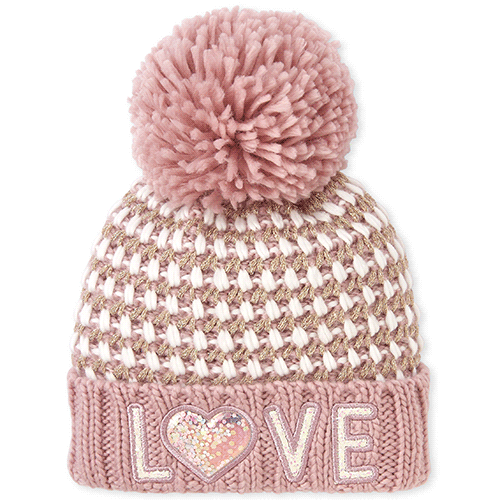 

Girls Shakey Love Pom Pom Beanie - Pink Hat - The Children's Place
