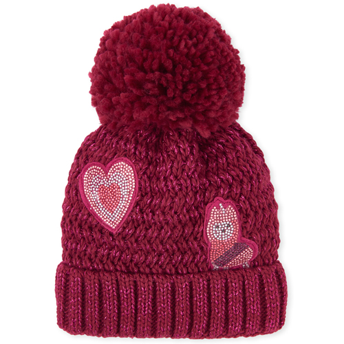 

Girls Rhinestud Llamacorn Pom Pom Beanie - Pink Hat - The Children's Place