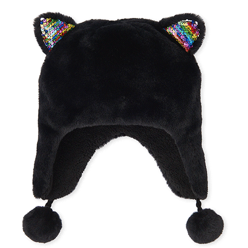 

Girls Rainbow Flip Sequin Cat Faux Fur Hat - Black - The Children's Place