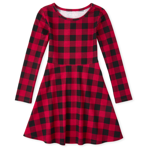 

Girls Buffalo Plaid Matching Skater Dress - Red - The Children's Place