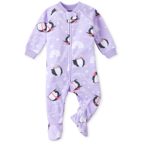 

s Baby And Toddler Snow Penguin Matching Fleece One Piece Pajamas - Purple - The Children's Place