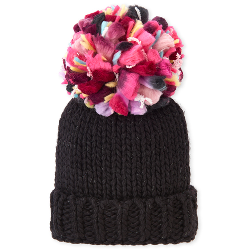 

Girls Rainbow Pom Pom Beanie - Black Hat - The Children's Place