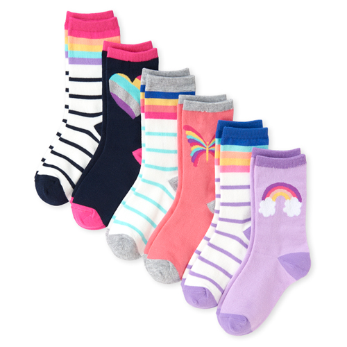 

s Glitter Rainbow Crew Socks 6-Pack - Multi - The Children's Place