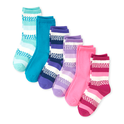 

Girls Striped Super Soft Crew Socks 6-Pack - Multi - The Children's Place