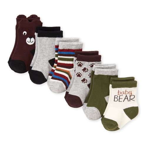 

Newborn Baby Boys Bear Socks 6-Pack - Gray - The Children's Place
