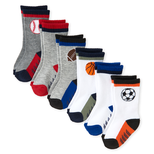 

Newborn Baby And Toddler Boys Sports Crew Socks 6-Pack - Multi - The Children's Place