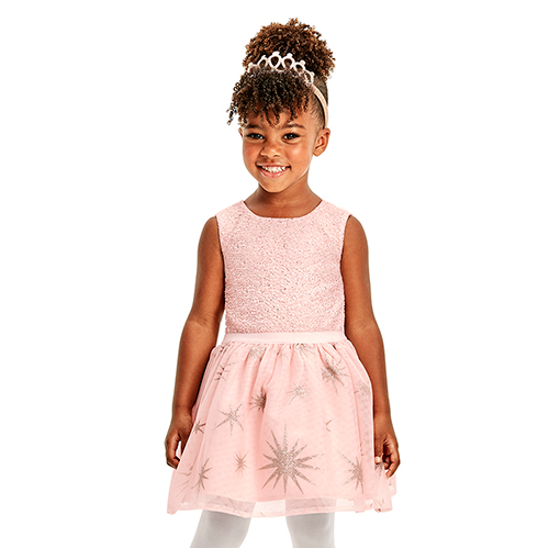 

s Baby And Toddler Glitter Star Matching Knit To Woven Dress - Pink - The Children's Place