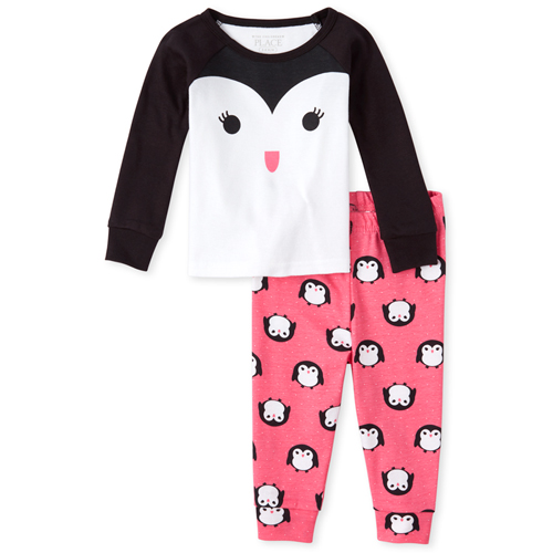 

s Baby And Toddler Penguin Face Matching Snug Fit Cotton Pajamas - Pink - The Children's Place