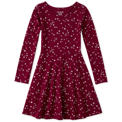 

Girls Glitter Star Skater Dress - Red - The Children's Place