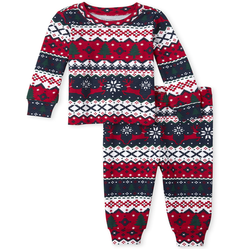 

s Unisex Baby And Toddler Matching Family Reindeer Fair Isle Snug Fit Cotton Pajamas - Red - The Children's Place