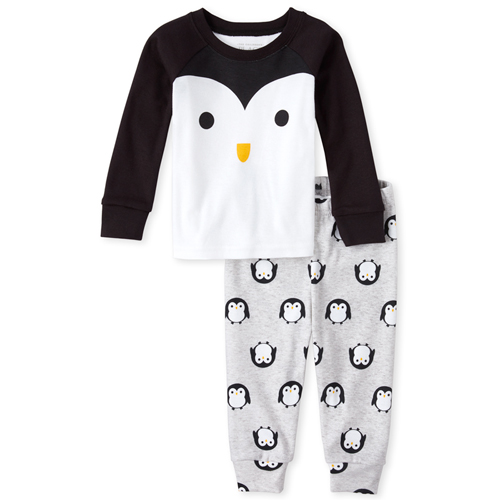

s Baby And Toddler Boys Penguin Face Matching Snug Fit Cotton Pajamas - Gray - The Children's Place