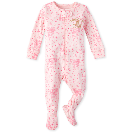 

s Baby And Toddler Glitter Princess Crew Matching Snug Fit Cotton One Piece Pajamas - Pink - The Children's Place