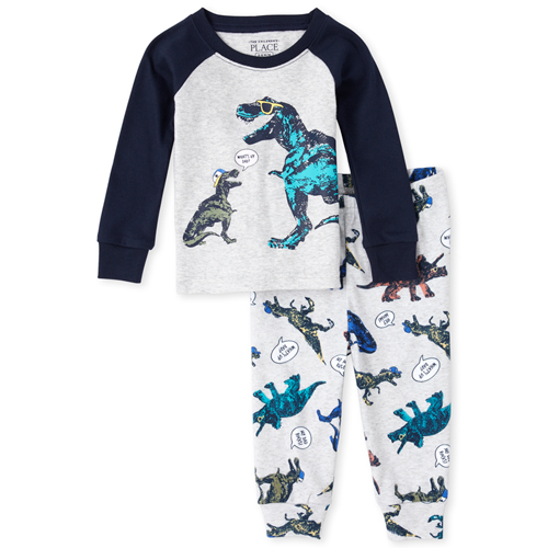 

s Baby And Toddler Boys Dad Dino Snug Fit Cotton Pajamas - Gray - The Children's Place